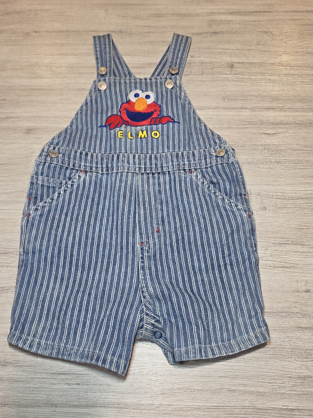 Vintage Sesame Street Elmo Romper Denim Shorts Overalls Baby 24 Months B4